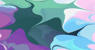 Vektör mavi neon hologram rüya gibi arkaplan. Minimalist tasarım, çeşitli renklerde holografik efekt içeren, şekil benzeri bir sıvıdan oluşur..