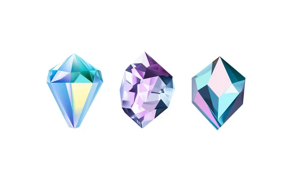 색조를 유리빛나는 결정들 반사한다 기하학적 크기의 다이아몬드의 이미지들의 — 스톡 벡터