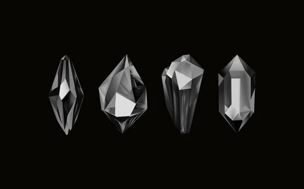 各种形状和尺寸的黑色钻石的集合 矢量现实的一组发光宝石或彩色冰 — 图库矢量图片