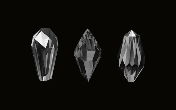 Glänsande Kristaller Med Olika Nyanser Reflekterande Ljus Samling Bilder Svarta — Stock vektor