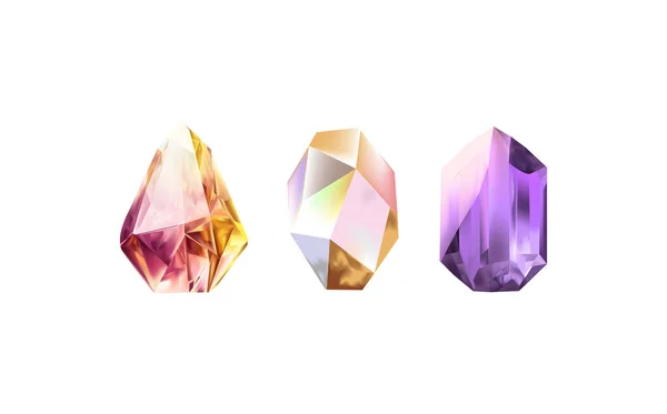 Γυαλί Γυαλιστερά Κρύσταλλα Διαφορετικές Αποχρώσεις Που Αντανακλούν Φως Μια Συλλογή — Διανυσματικό Αρχείο