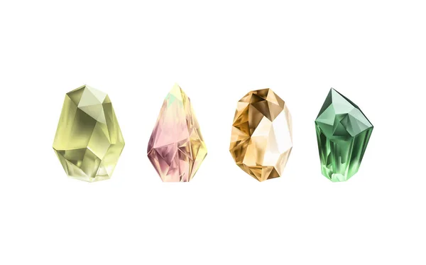 各种形状 颜色和尺寸的钻石的集合 矢量逼真的一组发光宝石或彩色冰块 — 图库矢量图片