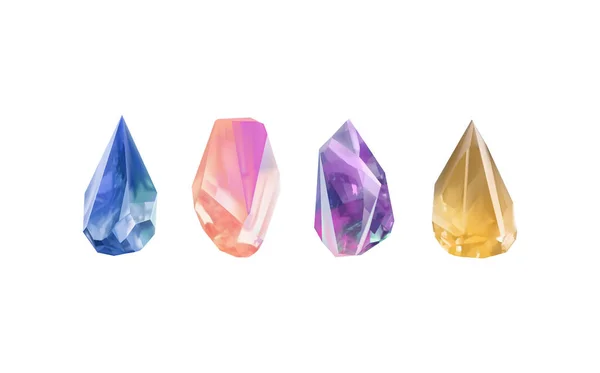 Szklane Błyszczące Kryształy Różnymi Odcieniami Odbijającymi Światłozbiór Obrazów Diamentów Różnych — Wektor stockowy