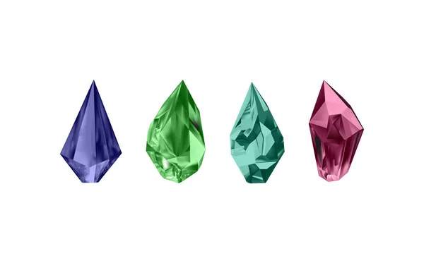 Glänsande Kristaller Med Olika Nyanser Reflekterande Ljusen Samling Bilder Diamanter — Stock vektor
