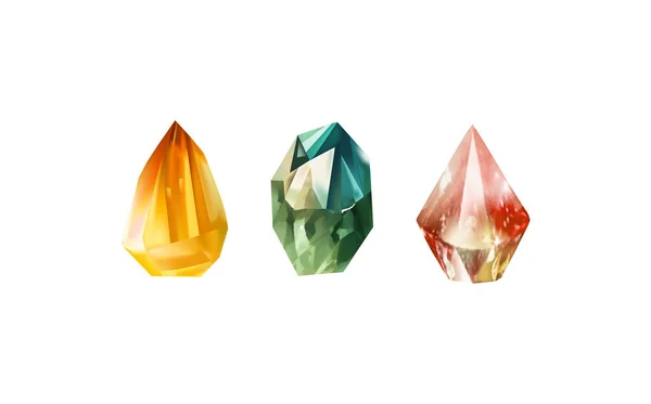 Szklane Błyszczące Kryształy Różnych Odcieniach Odbijających Światło Zbiór Obrazów Diamentów — Wektor stockowy