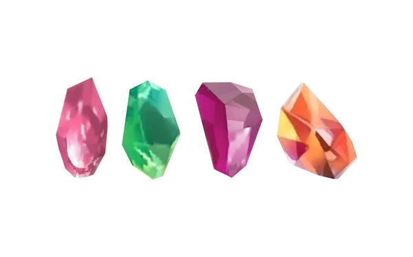 各种形状 颜色和尺寸的钻石的集合 矢量逼真的一组发光宝石或彩色冰块 — 图库矢量图片