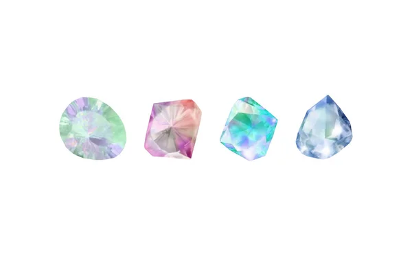 Szklane Błyszczące Kryształy Różnych Odcieniach Odbijających Światło Zbiór Obrazów Diamentów — Wektor stockowy