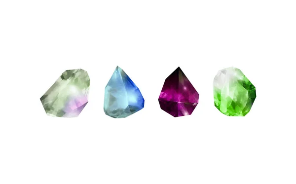 Skleněné Lesklé Krystaly Různými Odstíny Odrážejícími Světlo Kolekce Obrazů Diamantů — Stockový vektor
