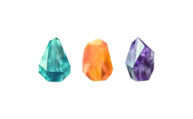 Işığı yansıtan farklı gölgelere sahip parlak kristaller. Çeşitli geometrik şekillerde, renklerde ve boyutlarda elmasların bir koleksiyonu. Gerçekçi parlak taş kümesi ya da renkli buz..