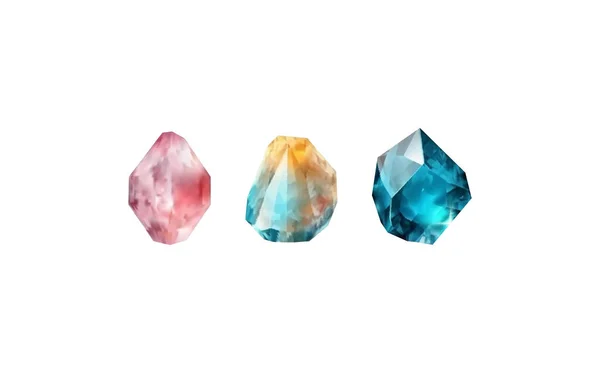 Glasblanka Kristaller Med Olika Nyanser Reflekterande Ljus Samling Bilder Diamanter — Stock vektor