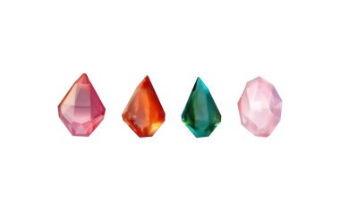 Işığı yansıtan farklı gölgelere sahip parlak kristaller. Çeşitli geometrik şekillerde, renklerde ve boyutlarda elmasların bir koleksiyonu. Gerçekçi parlak taş kümesi ya da renkli buz..