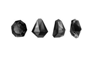 Işığı yansıtan farklı gölgelere sahip parlak kristaller. Çeşitli geometrik şekillerde, renklerde ve boyutlarda elmasların bir koleksiyonu. Gerçekçi parlak taş kümesi ya da renkli buz..