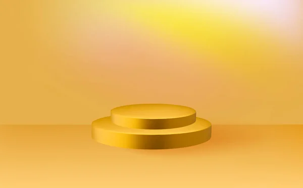 Abstract Geometrische Platformen Leeg Rond Gouden Podium Lichtgele Minimale Muurscène — Stockvector