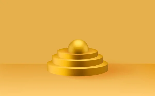 抽象幾何学的プラットフォーム プリズムオーバーレイと空の3Dラウンド黄金の表彰台 — ストックベクタ