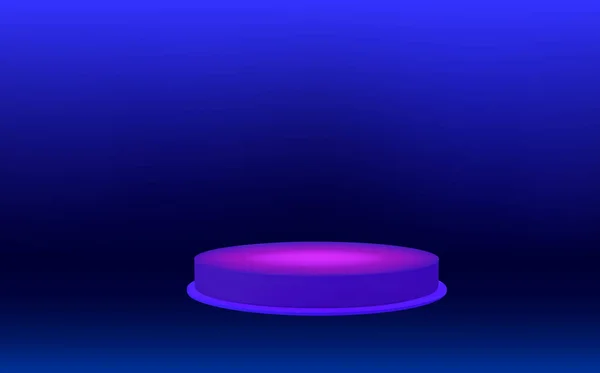 Lege Ronde Blauwe Podium Met Prisma Overlad Licht Neon Minimale — Stockvector