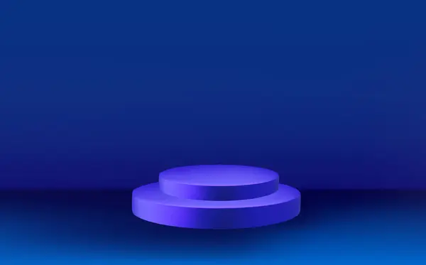 Пустой Круглый Синий Подиум Призмой Overlay Light Неоновой Минимальной Стены — стоковый вектор