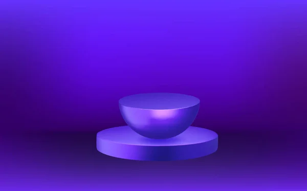 Tomma Runda Blå Podium Med Prisma Overlay Light Neon Minimal — Stock vektor
