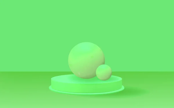 Abstract Realistic Cylinder Pedestal Room Empty Green Podium Golden Balls — Stock Vector