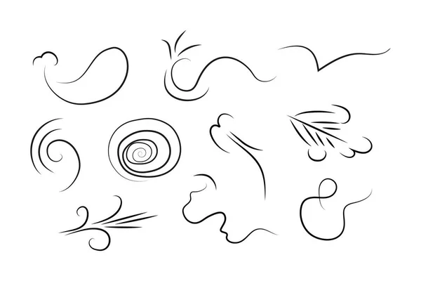吹成行的风 用手绘涂鸦卡通画的波浪流线图 吸一口气的示意图 — 图库矢量图片