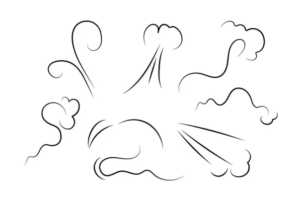 Vind Blåset Linje Stil Wave Flödande Illustration Med Handritade Klotter — Stock vektor