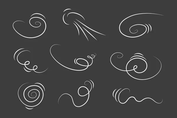 手描きの落書き漫画スタイルの波の流れイラスト 風の息のアウトライン図 ラインスタイルに設定されたウィンドブロー — ストックベクタ