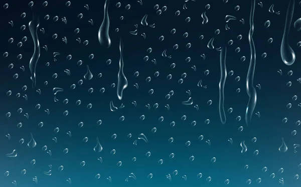 实际的湿冷凝结构 淡水对表面的飞溅效应 雨水透明的水滴沿着玻璃流下来 液体扩散的水滴形状 — 图库矢量图片