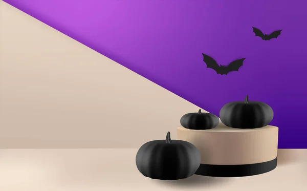 Fête Halloween Fond Décoré Avec Des Citrouilles Brouillard Podium Minimal — Image vectorielle