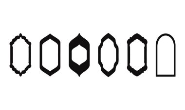 Ramazan kareem simbol simge. İslami pencerelerin siyah beyaz siluetleri. Arap çerçevesi..