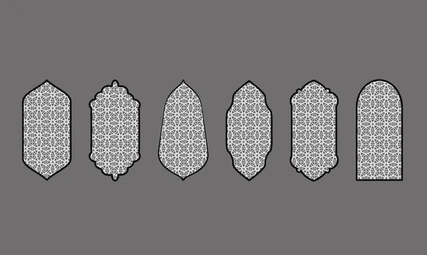 イスラムの窓の黒く 白いシルエットのラマダン ノルウェーのアイコン アラブのフレームセット — ストックベクタ