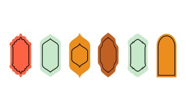 Ramazan kareem simbol simge. İslami pencerelerin renkli siluetleri. Arap çerçevesi..