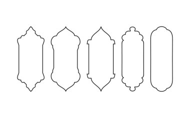 Ramazan kareem simbol simge. İslami pencerelerin siyah beyaz siluetleri. Arap çerçevesi..