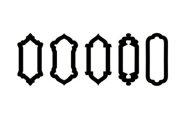 Ramazan kareem simbol simge. İslami pencerelerin siyah beyaz siluetleri. Arap çerçevesi..