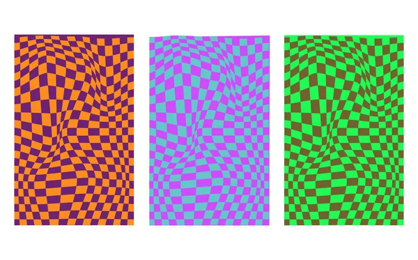 Collection Retro Checkerboard Backgrounds Featuring Vivid Hues Groovy Psychedelic Chessboard — Stock Photo, Image