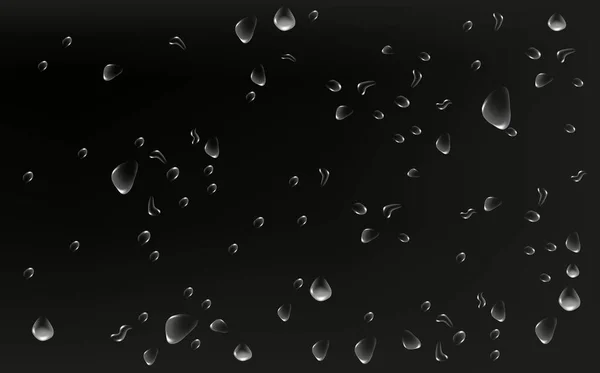 实际的湿冷凝结构 淡水对表面的飞溅效应 雨水透明的水滴沿着玻璃流下来 液体扩散的水滴形状 — 图库照片