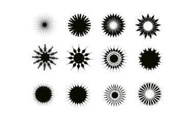 Yıldız patlaması çıkartmaları - beyaz arka planda izole edilmiş yuvarlak ve oval parlak etiketler ve promosyon teklifleri sunan düğmelerden oluşan bir koleksiyon. Promosyon için kırmızı yıldız etiketleri ve rozetleri topla.