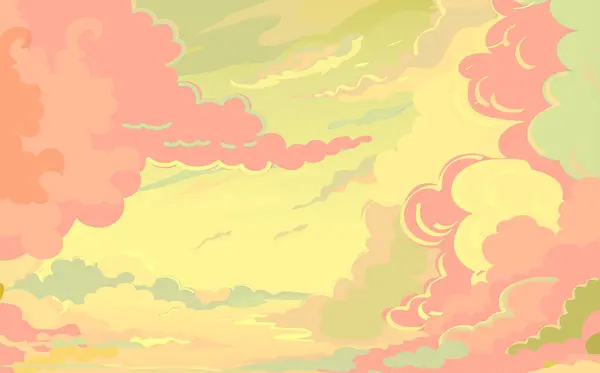 Beautiful cloudy landscape at sunset. Fluffy cumulus clouds flying over the sea.Cartoon dawn sky with pink and blue clouds.