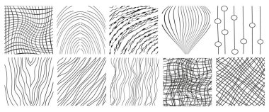Beyaz arka planda izole mürekkep çizgileri. El yazısı grafiklerinin modern Illustration seti. El çizimi dokuların koleksiyonu. Vektör karalamalarını, düzensiz, yatay ve dalgalı çizgileri, karalama kalıplarını içerir.
