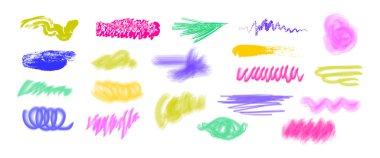 Beyaz arka planda izole mürekkep çizgileri. El yazısı grafiklerinin modern Illustration seti. El çizimi dokuların koleksiyonu. Düzensiz, yatay ve dalgalı vuruşlu vektör karalamalarını içerir