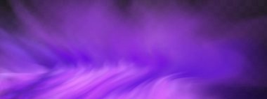 Şeffaf karanlık bir arka planda gerçekçi neon sisi buharı. Cadılar bayramında gizemli mor bir sis. Mor zehirli gaz, toz ve duman etkisi.