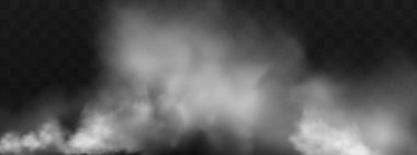 Bulutlu gökyüzü ya da şehrin üzerindeki sis. Vektör illüstrasyonu.Beyaz vektör bulanıklığı, sis ya da siyah kareli arkaplanda duman.