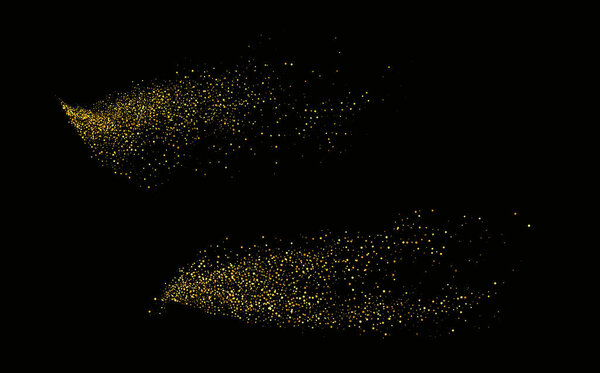 Magical motion, sparkling lines on a black background.Collection of glittering stars with golden shimmering swirls, shiny glitter design.