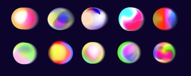 Canlı bir aura seti parlıyor.Suluboya efekti mesh.Renk gradyan dairesi tahıl gürültü dokusu, vektör soyut suluboya holografik şekilleri.