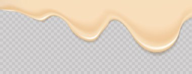 Şeffaf arkaplanda gerçekçi sıvı mayonez akışı.