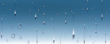 Fresh water splash effect on the surface.Liquid spreading droplet shapes.Rain transparent drops flow down the glass.Realistic wet condensation texture. clipart