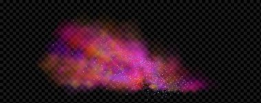 Renkli duman bulutlarının patlaması. Mavi ve sarı parçacıklı çok renkli sis..