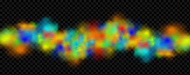 Renkli toz patlamaları. Renkli duman bulutlarının patlaması. Mavi ve sarı parçacıklı çok renkli sis..
