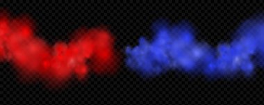 Kırmızı mavi bulutlar etki ediyor. Soğuk ve sıcak duman dokusu. Soyut neon alev sisi. Spor boks müsabakalarında karşılaşma konsepti.