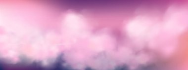 Panoramik soyut pembe gökyüzü arkaplanı. Kabarık bulutlu gökyüzü. Gradyan fantezi cenneti.