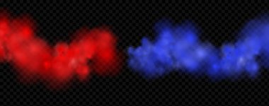 Kırmızı mavi bulutlar etki ediyor. Soğuk ve sıcak duman dokusu. Soyut neon alev sisi. Spor boks müsabakalarında karşılaşma konsepti.