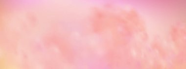 Kabarık bulutlu gökyüzü. Panoramik soyut pembe gökyüzü arkaplanı. Gradyan fantezi cenneti.